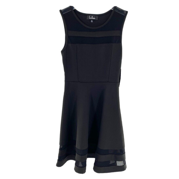Lulus Final Stretch Skater Dress In Black Size Extra‎ Small Mesh Panels NWT - Picture 1 of 12